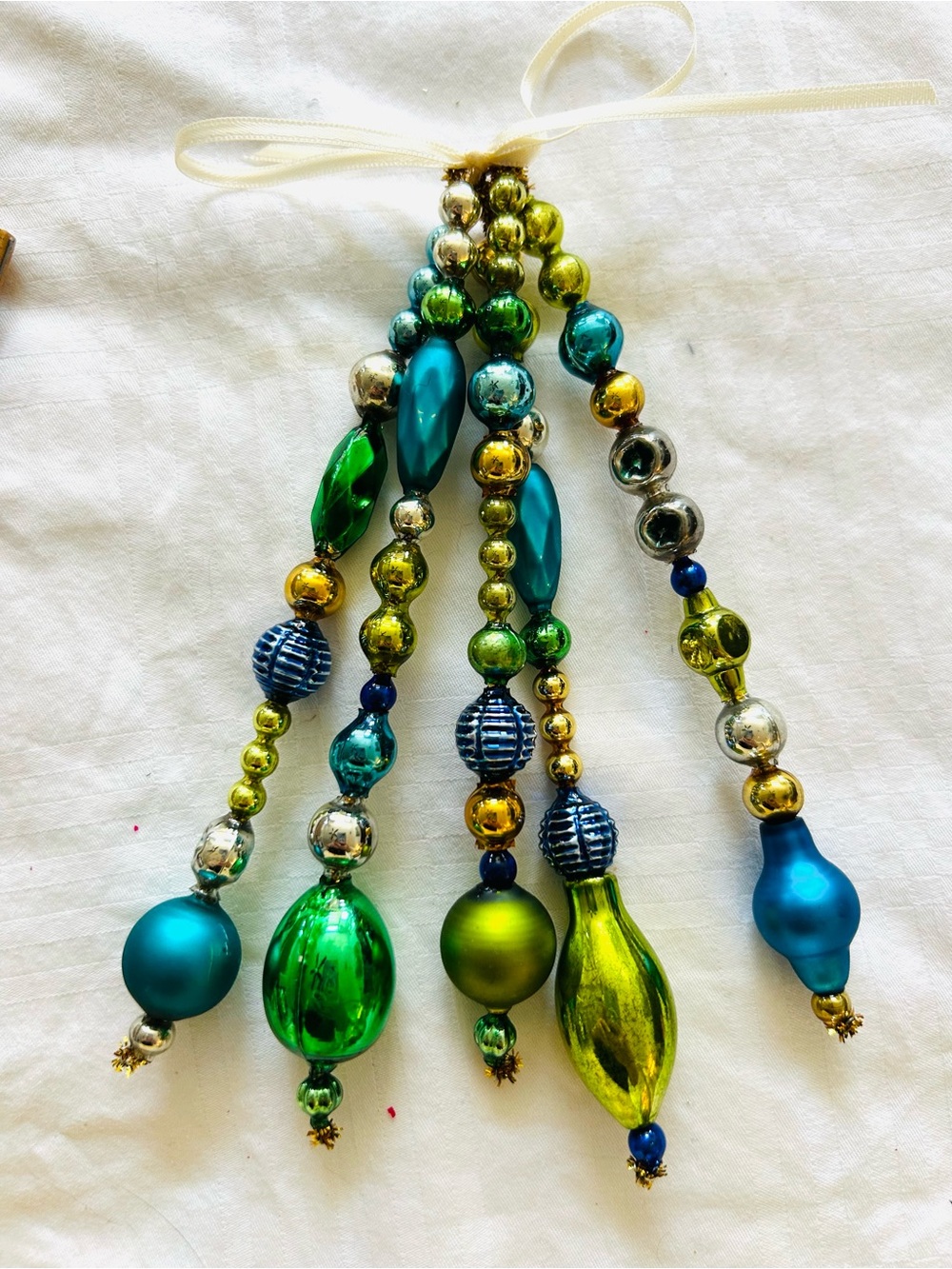 Vintage repurposed mercury glass garland bead icicle holiday Christmas ornaments